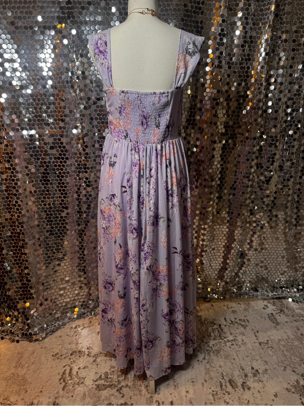 Grace Karin Lavender Floral Maxi Dress with Peach Accents - Picture 3 of 4